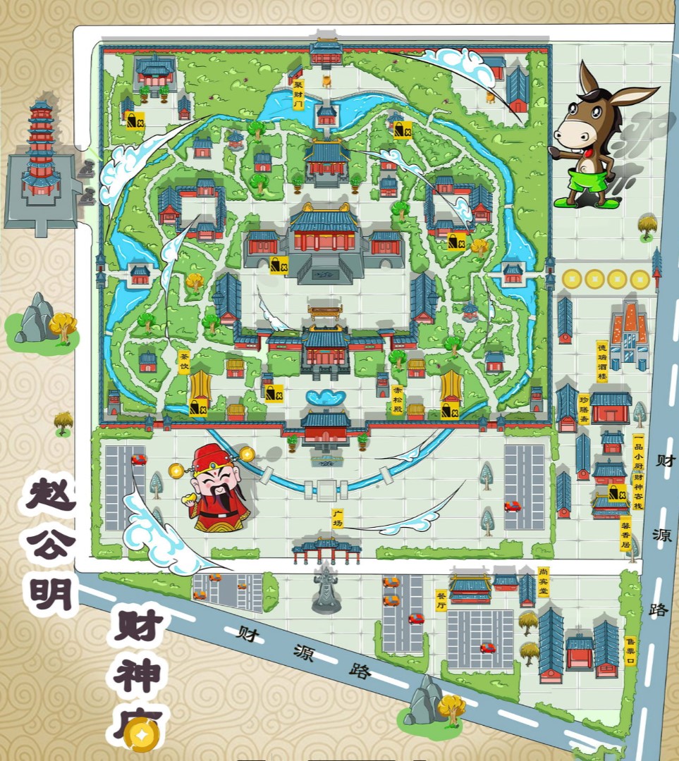 江州寺庙类手绘地图